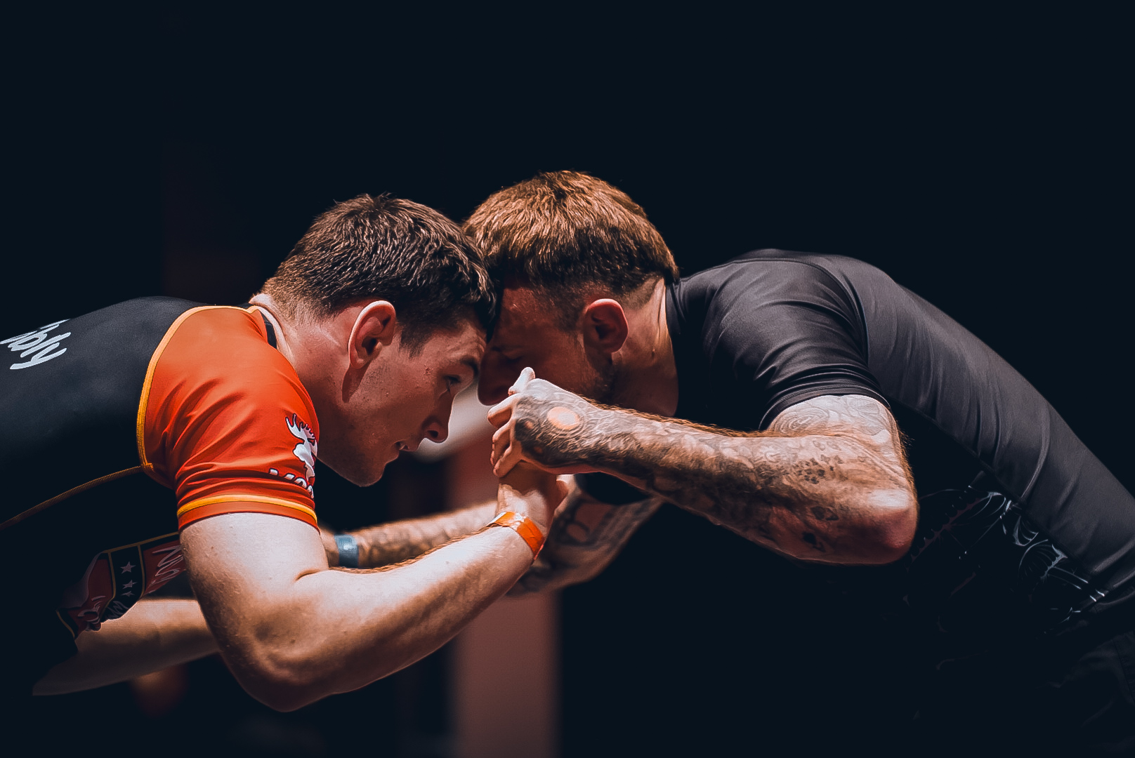 Two GrappleMax competitors clinched forehead to forehead before the exchange