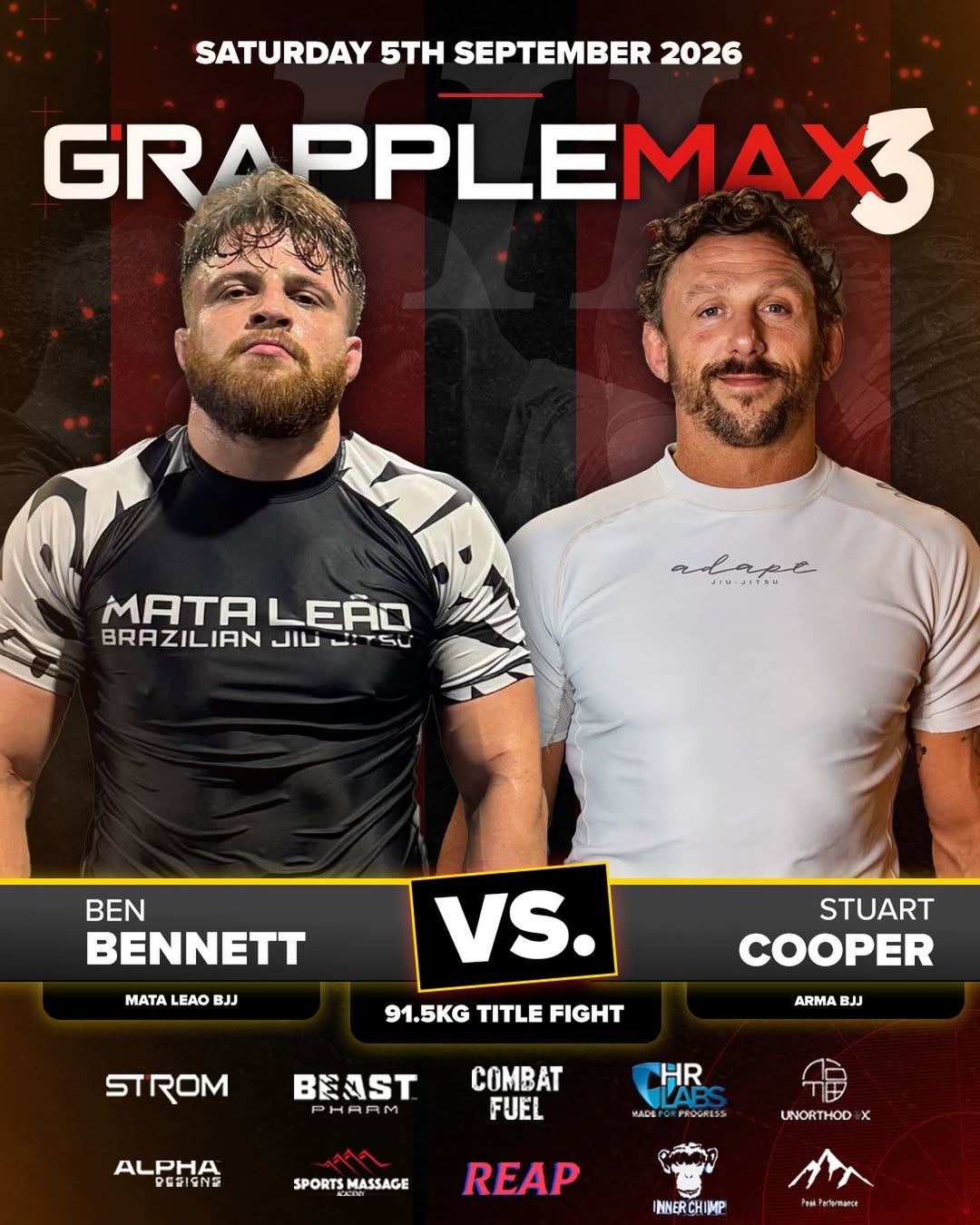 Ben Bennett vs Stuart Cooper, 91.5kg Title at GrappleMax 3